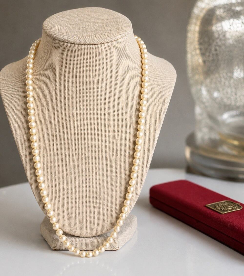 Vtg Majorica Pearl Necklace 925 Sterling Clasp 28in Opera Cream Pearls Box